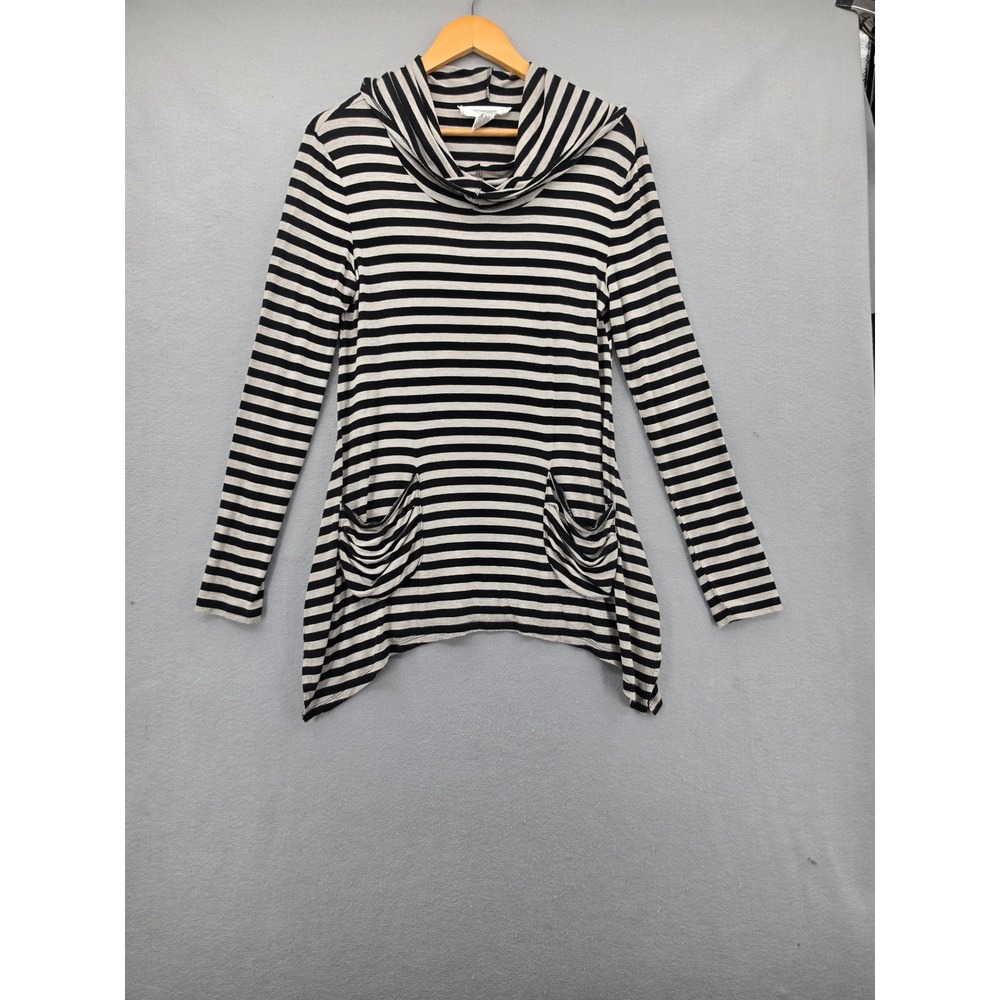 Workshop Republic Clothing Striped Cowl Hood Tunic Sharkbite Hem Top Small Black